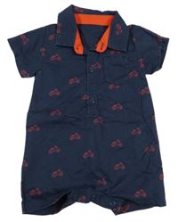 Tmavomodrý plátěný kraťasový overal s mopedy a kapsou a límečkem M&S