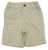 Béžové slim chino plátěné kraťasy s palmami Denim Co.