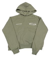 Khaki crop mikina s nápismi a vreckom a kapucňou New Look