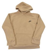 Béžovohnědá teplá mikina s logem a kapsou a kapucí Nike
