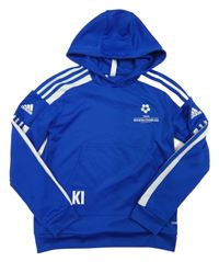 Safírovo-bíá funkční sportovní mikina s kapsou a kapucí Adidas