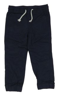 Tmavomodré cuff plátenné nohavice H&M