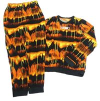 Oranžovo-čierno-žlté pruhované pyžama s potlačou Next