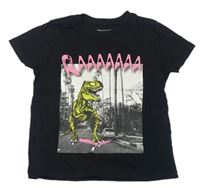 Čierne tričko s dinosaurom s nápisom Primark