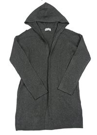Šedý žebrovaný svetrový cardigan s kapucí Primark