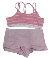 2set - Ružovo-biela batikovaná lambáda + ružové bodkovaná é nohavičky