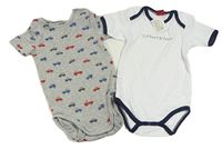 2x body - bílé s nápisem + šedé melírované s auty