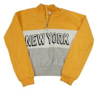 Hořčicovo-bielo-sivá crop mikina s nápisom H&M