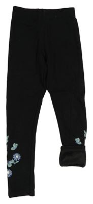 Černé zateplené legíny s motýly a květy Primark