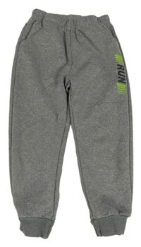 Šedé melírované sportovní tepláky s nápisem