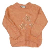 Broskvový chlpatý sveter s hvězdami z flitrů a perel