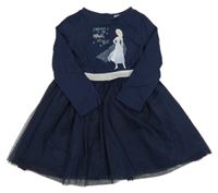 Tmavomodré bavlněno/tylové šaty s Elsou Disney