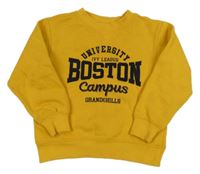 Horčicová mikina s nápisom Grand&Hills