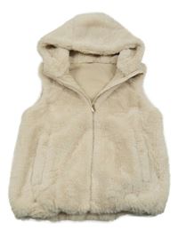 Béžová kožušinová podšitá vesta s kapucňou Nutmeg