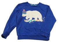 Zafírová mikina s medvěďom s překlápěcími flitre M&S