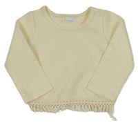Krémová rebrovaná mikina s čipkou