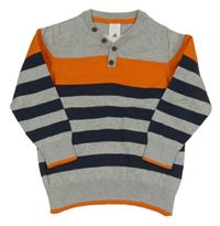 Sivo-tmavomodro-oranžový pruhovaný sveter C&A