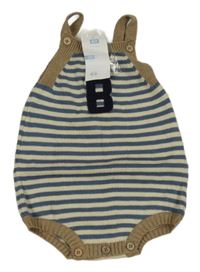 Nové - Béžovo-tmavomodré pruhované pletené na traké kraťasy