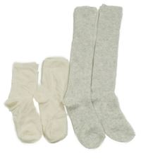 2x ponožky - smetanové žebrované + světlešedé melírované podkolenky