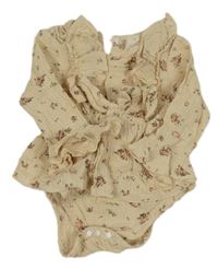 Béžové květované mušelínové body s volánky a mašlí Shein