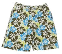Bielo-kaki-modré kvetované plážové kraťasy Alive
