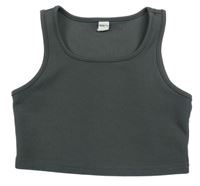 Antracitový rebrovaný crop top Shein