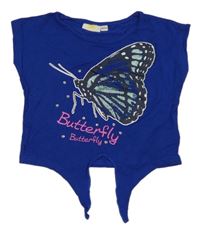 Zafírové crop tričko s motýlom Kids