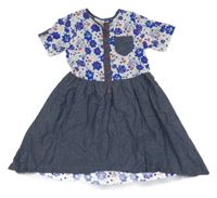 Bielo-tmavomodré šaty s kvetinami a vreckom M&S