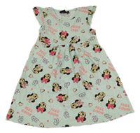 Mátové bavlnené šaty s Minnie a srdiečkami Disney