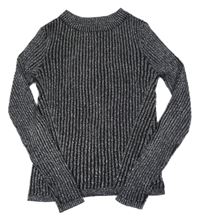 Čierno-strieborný rebrovaný ľahký sveter H&M