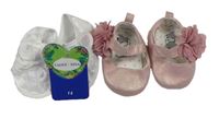 2x capáčky - bílé s krajkou + světlerůžové s 3D květem 
