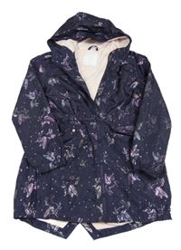 Tmavofialová šusťáková jarní parka s jednorožci a kapucí Matalan