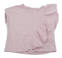 Svetloružové crop tričko s volánikmi Zara