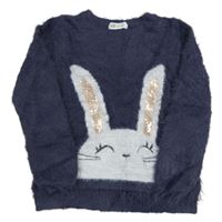 Tmavomodrý chlpatý sveter s králikom H&M