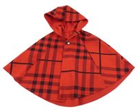 Červeno-čierne kockované pončo s kapucňou