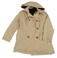 Béžový šusťákový jarní kabát s volánky a kapucí Pep&Co