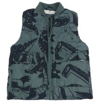 Tmavozeleno-čierna šušťáková zateplená vesta s dinosaurami H&M