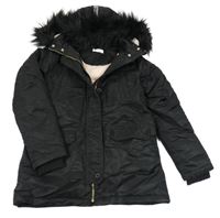 Černá šusťáková zimní bunda s kapucí s kožešinou H&M