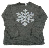 Tmavosivý chlpatý sveter s vločkou z flitrů C&A