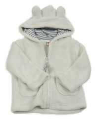 Bílá chlupatá propínací mikina s kapucí 