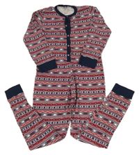 Červeno-tmavomodrý vzorovaný pyžamový overal 