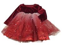 Rubínové zamatové šaty s tylovou sukní