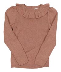 Staroružový rebrovaný ľahký sveter s volánikom Next