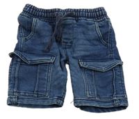 Tmavomodré rifľové teplákové kraťasy s vreckami Lupilu