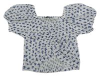 Bílo-modrý květovaný crop top George