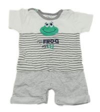 Bílo-šedý pruhovaný kraťasový overal s žábou Ergee