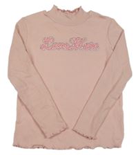 Svetloružové rebrované tričko s nápisom a kamienkami George