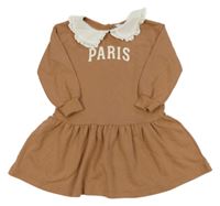 Hnědé teplákové šaty s nápisem a límečkem H&M