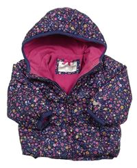 Tmavomodrá kvetovaná šušťáková prechodná bunda s kapucňou Mothercare