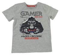Sivé melírované tričko s gorilou z překlápěcích flitrů Next